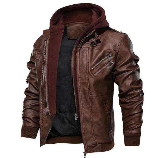 Herrenjacke aus Kunstleder mit Kapuze