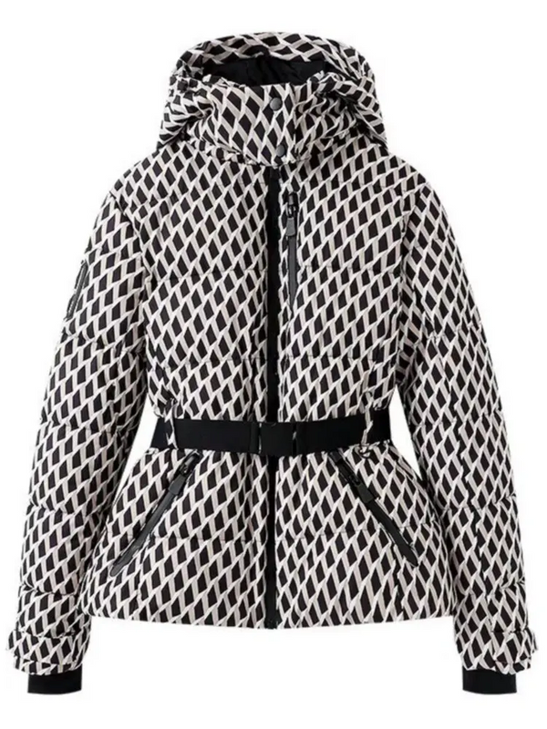 Damen Skijacke | Gesteppt Puffer mit Taillengürtel und Kapuze
