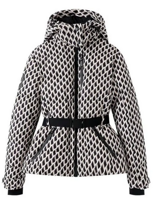 Damen Skijacke | Gesteppt Puffer mit Taillengürtel und Kapuze