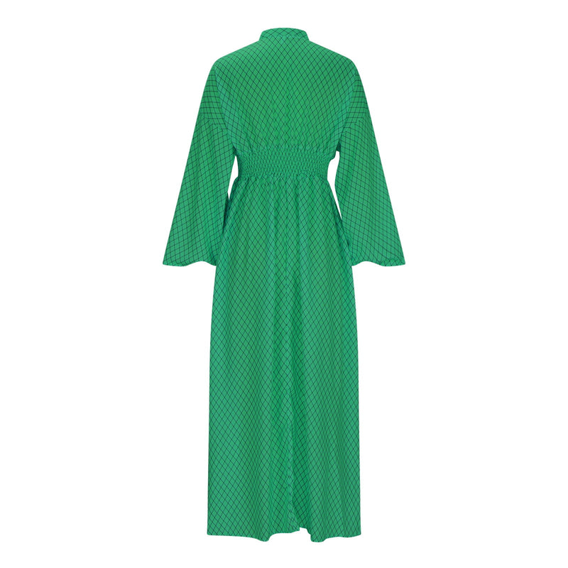 Damen Kleid mit V-Ausschnitt und weiten Ärmeln | Maxi
