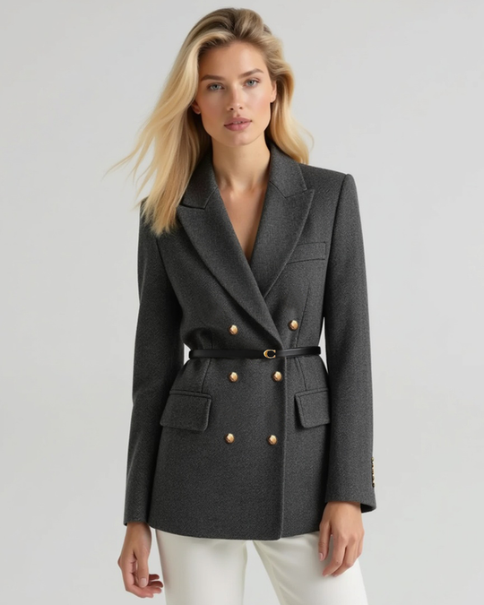 Blazer mit doppeltem Gürtel und langer Taille für Damen | Notch Revers