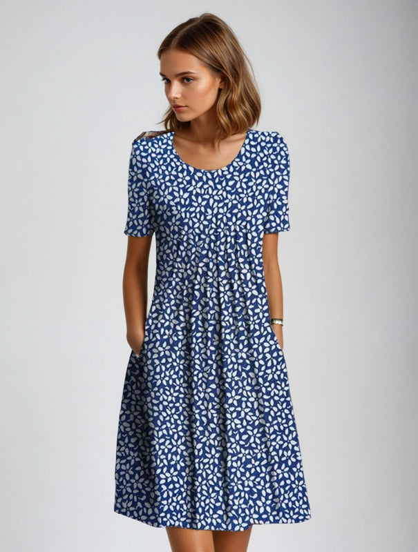 Geblümtes A-Linien-Kleid | Midi mit Taschen für Damen