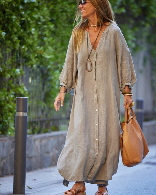 Damen Kleid mit übergroßen Puffärmeln | Maxi