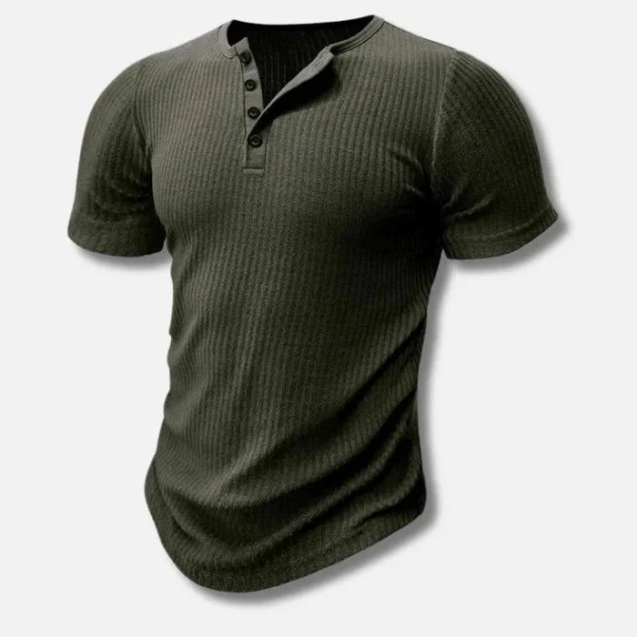 Męska dopasowana koszulka Henley | prążkowana