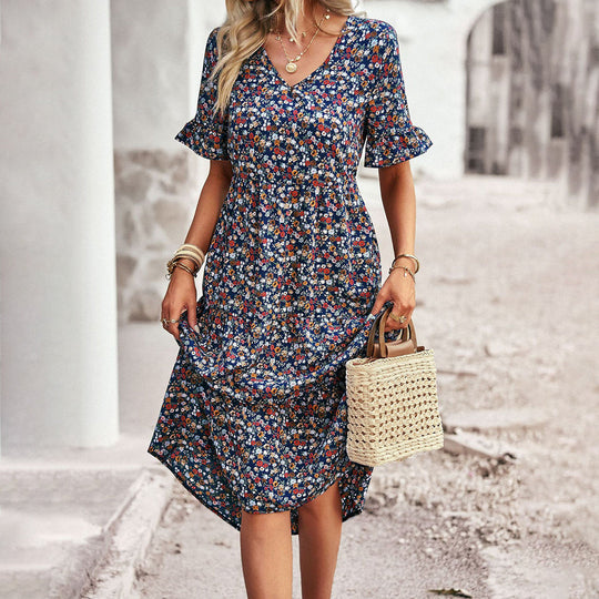 Damen Sommer Blumen Kleid | Midi