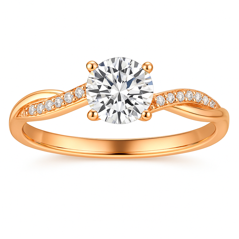 Runder Moissanit Ring für Damen | Twist-Band