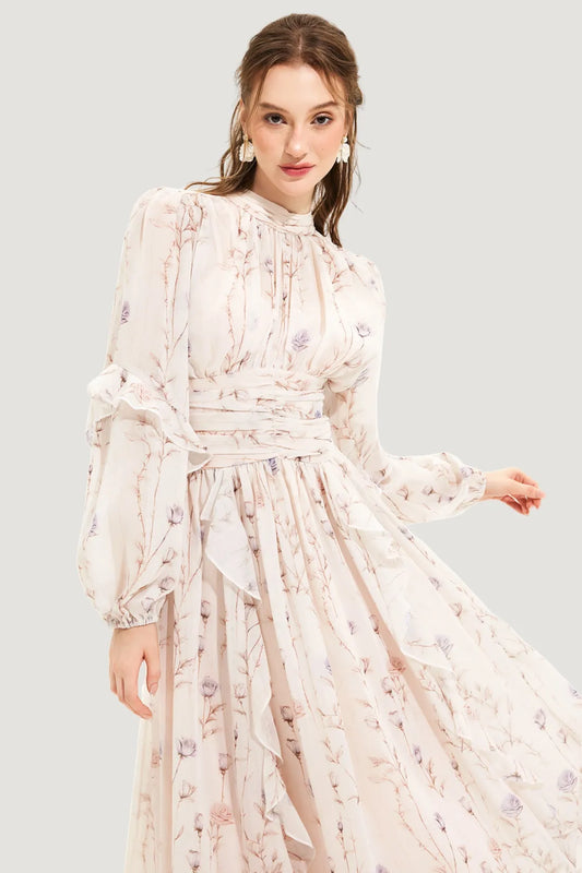 Damen Blumen Midikleid | Plissiert