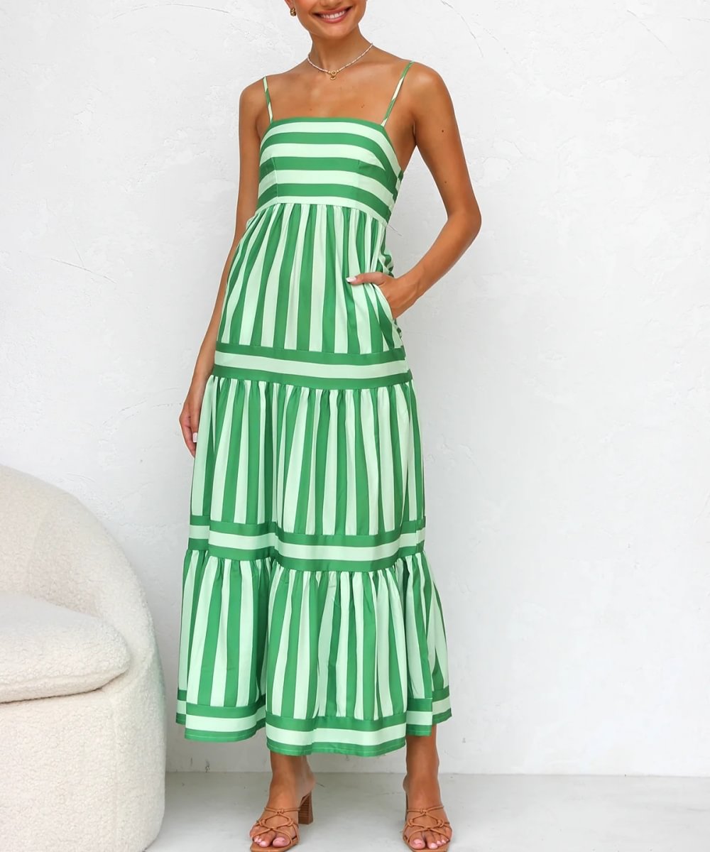 Gestreiftes Kleid für Damen | Gestaffelt Midi