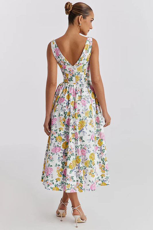 Damen V-Ausschnitt Floral Kleid | Elegantes Midi