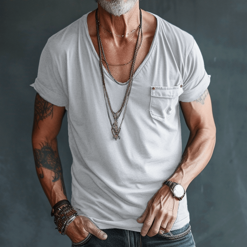 Herren Weithals Cargo-Hemd | Kurzarm