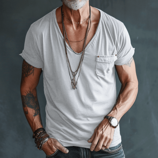 Herren Weithals Cargo-Hemd | Kurzarm