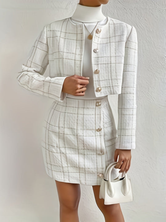 Damen-Kariertes Outfit-Set | Dreiteilig
