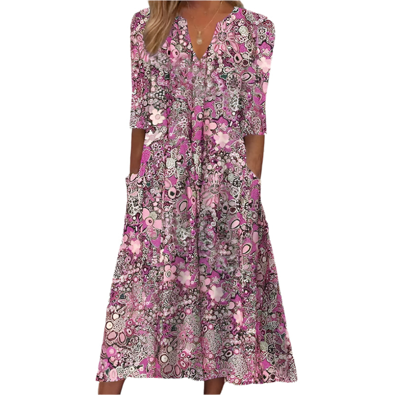 Damen Baumwolle Boho Kleid | Midi