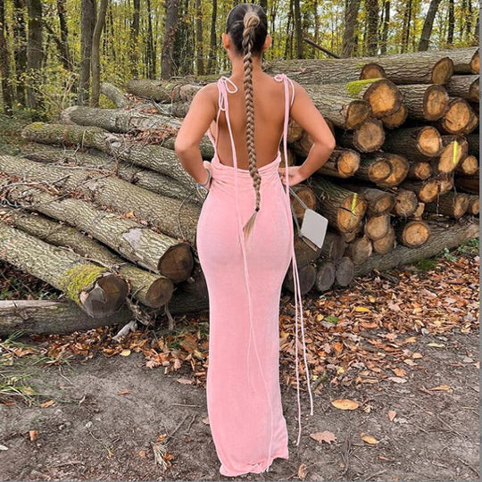 Selbstbindendes rückenfreies Kleid für Damen | Maxi