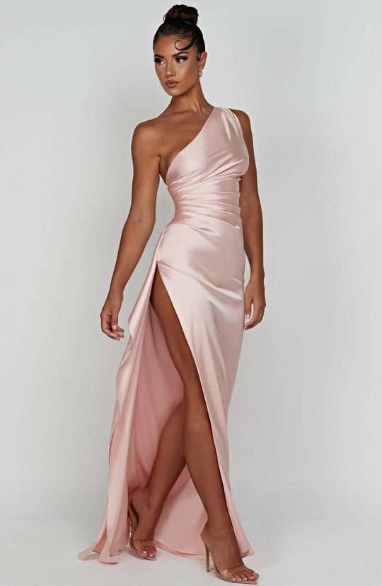 Damen Satin geteiltes Kleid | Offener Rücken