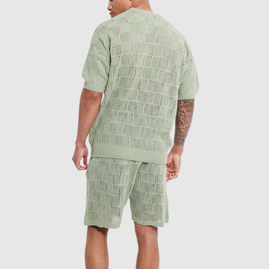 Gestricktes geometrisches Outfit-Set für Männer | Oberteil und Kurze Hosen