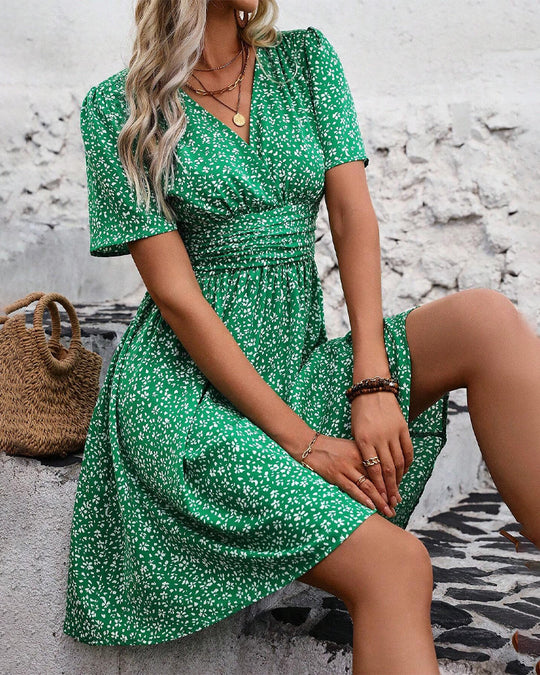 Damen Sommer V-Ausschnitt Kleid | Midi
