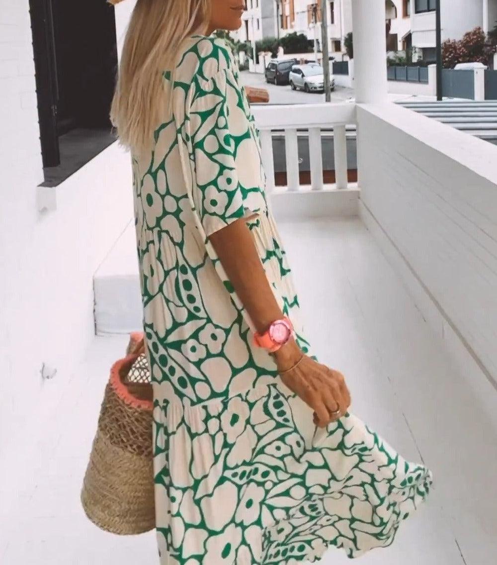 Damen Kleid mit kurzen Ärmeln | Midi