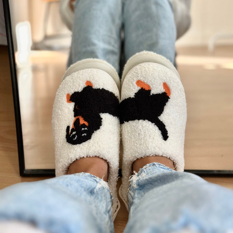 Flauschige Dackel-Motiv Hausschuhe für Damen | Bestickte