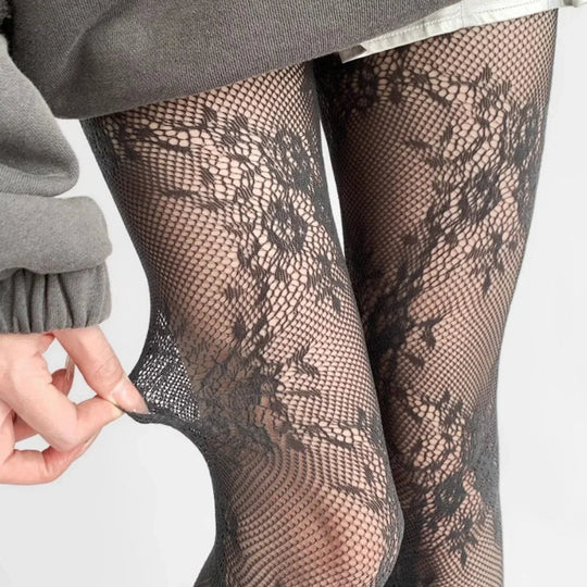 Damen Feinstrumpfhose mit Hohlem Muster | Modische Spitzenoptik