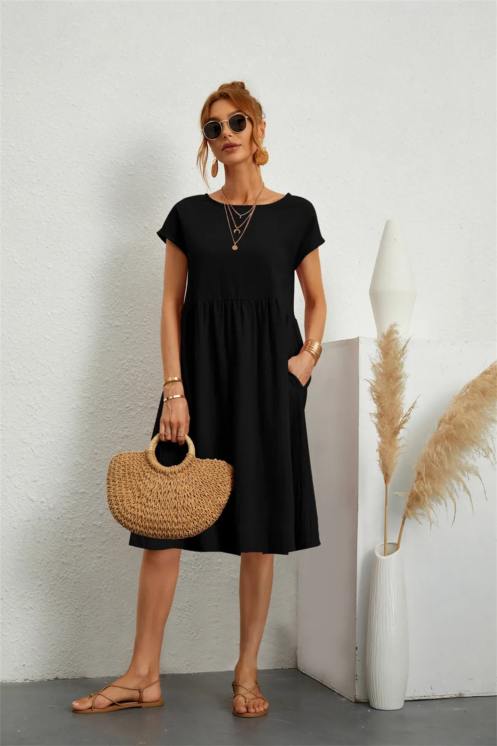 Damen Sommerkleid | Midi Kurzärmelig