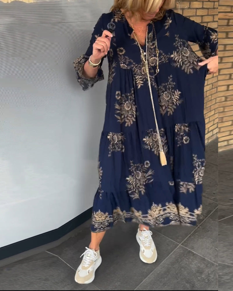 Damen V-Ausschnitt Kleid | Midi mit gerüschter Manschette