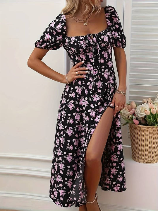 Damen Blumen A-Linie Kleid für Frühling | Midi