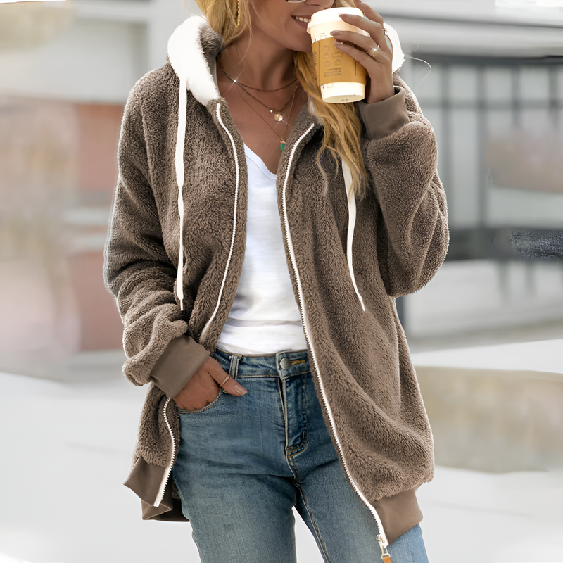 Übergroßer Sherpa-Kapuzenpullover für Damen | Kuscheliges Fleece-Zip-Up mit Kapuze