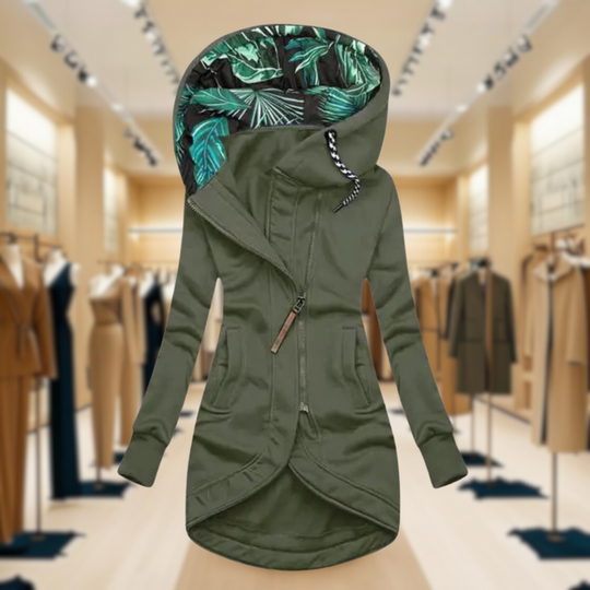 Damen Regenjacke mit Kapuze | Leichter asymmetrischer Windbreaker mit Reißverschluss