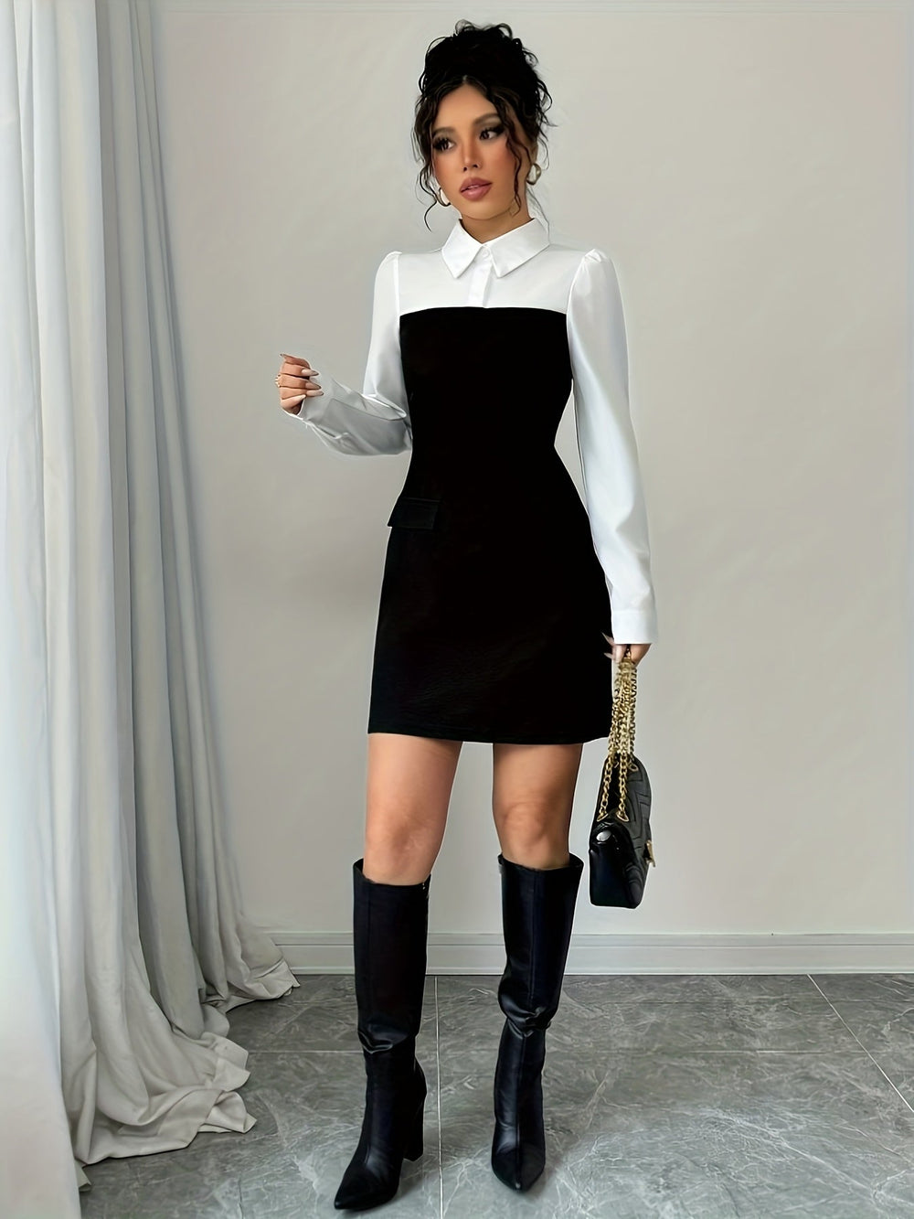 Damen Farbenblock Kleid | Mini