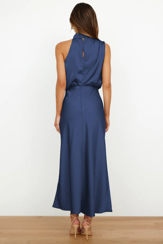 Schickes Damen-Halter-Satin-Kleid | Maxi