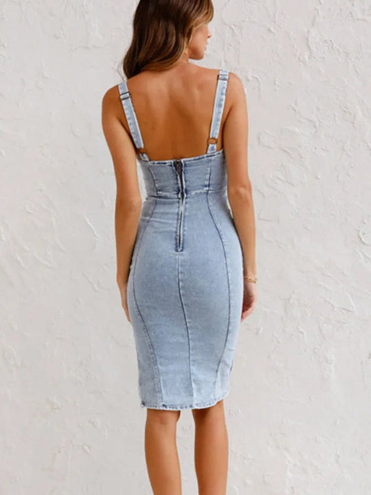 Damen Riemen Denim Midikleid | Verstellbar