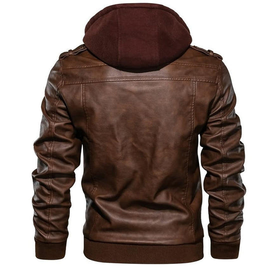 Herrenjacke aus Kunstleder mit Kapuze