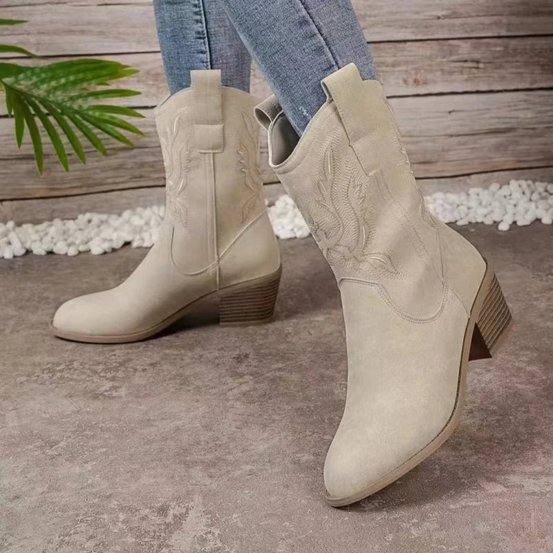 Damen bestickte Westernstiefel | Blockabsatz