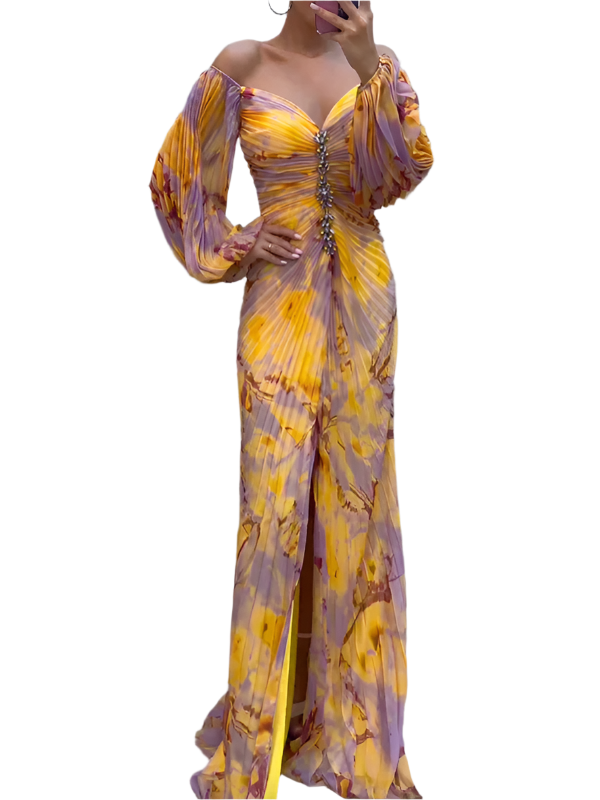Damen Krawattenfärbung Kleid mit V-Ausschnitt | Maxi