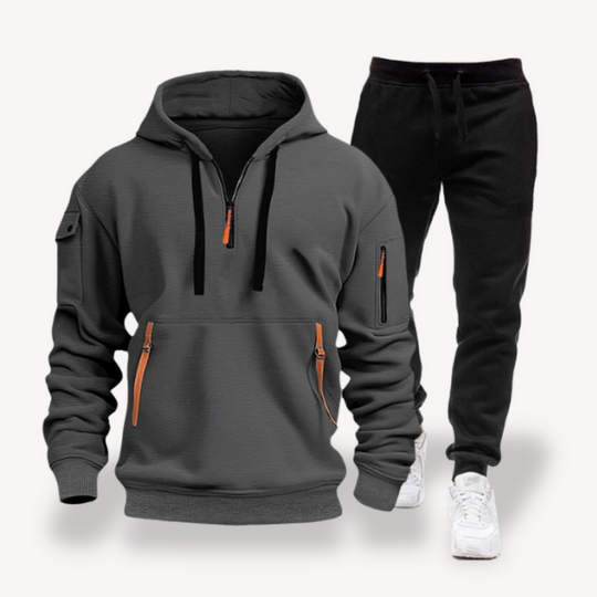 Zip-Up Kapuzenpulli und Hose Zweiteiliges Set für Herren | Lässig Trainingsanzug