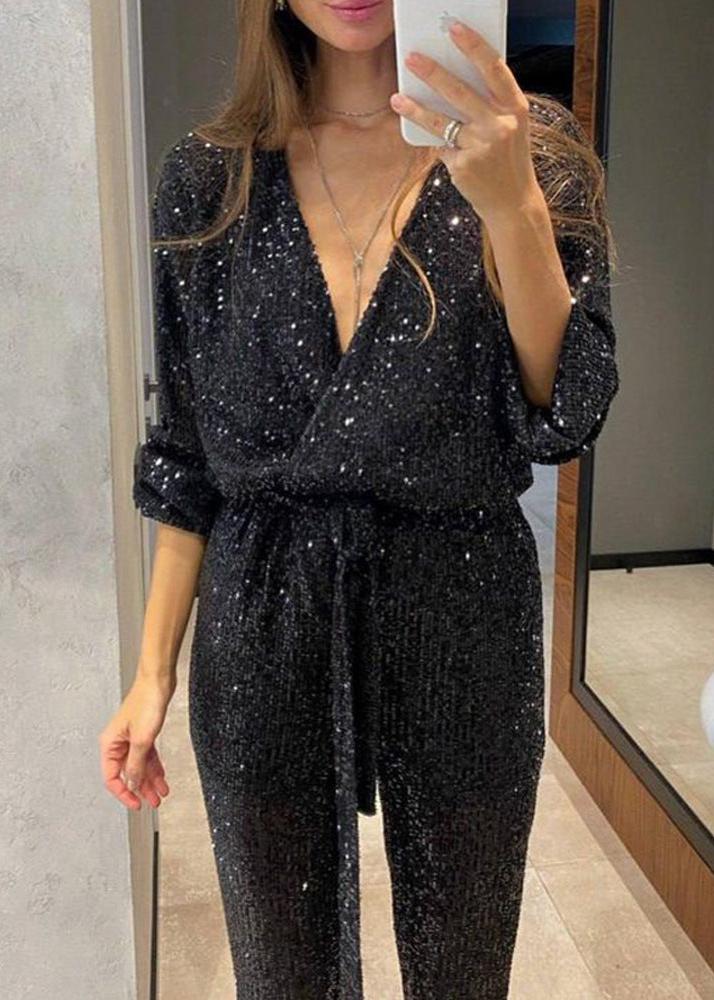 Damen Jumpsuit mit Pailletten | Seidenmischung