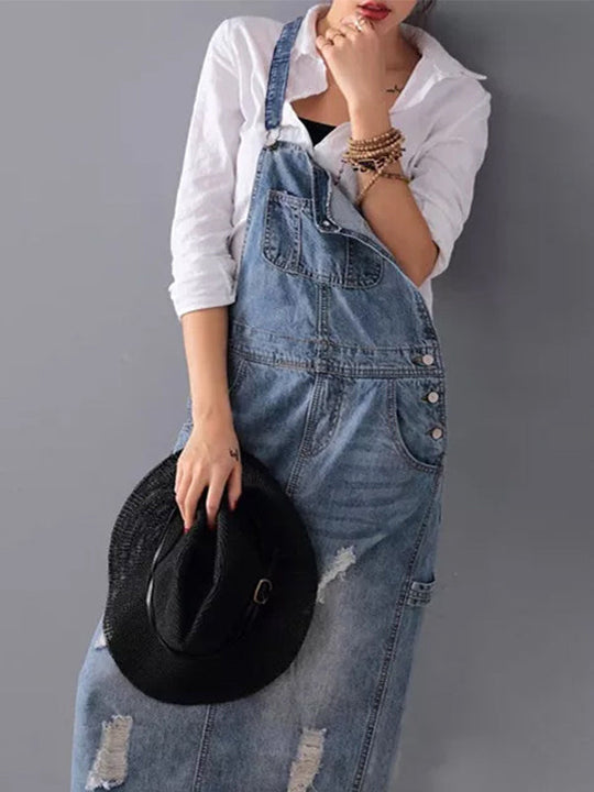 Denim-Kleid für Damen | Midi mit verstellbaren Trägern