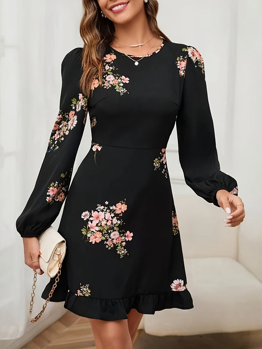 Florales Kleid mit Puffärmeln für Damen | Mini