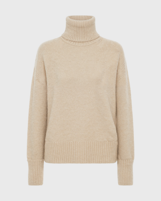 Rollkragen Lockere Passform Grobstrick Pullover für Damen | Gerippte Manschette