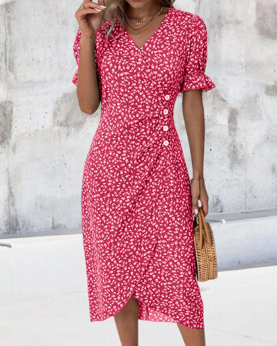 Damen Blumen V-Ausschnitt Kleid | Midi