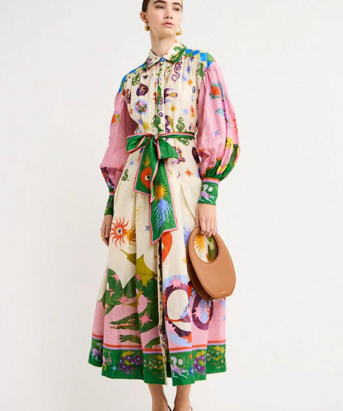 Boho-inspiriertes bedrucktes Kleid für Damen | Maxi