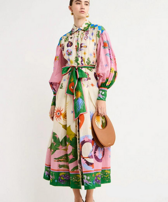 Boho-inspiriertes bedrucktes Kleid für Damen | Maxi