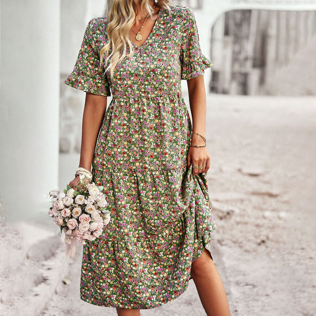 Damen Sommer Blumen Kleid | Midi