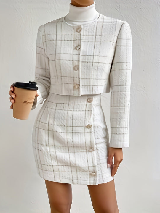 Damen-Kariertes Outfit-Set | Dreiteilig
