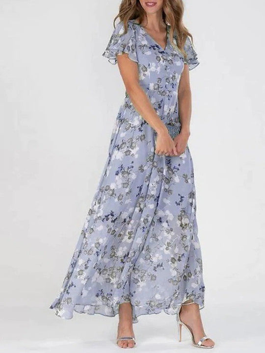 Florales Kleid für Damen | Maxi mit gerafften Ärmeln