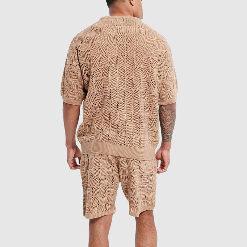Gestricktes geometrisches Outfit-Set für Männer | Oberteil und Kurze Hosen