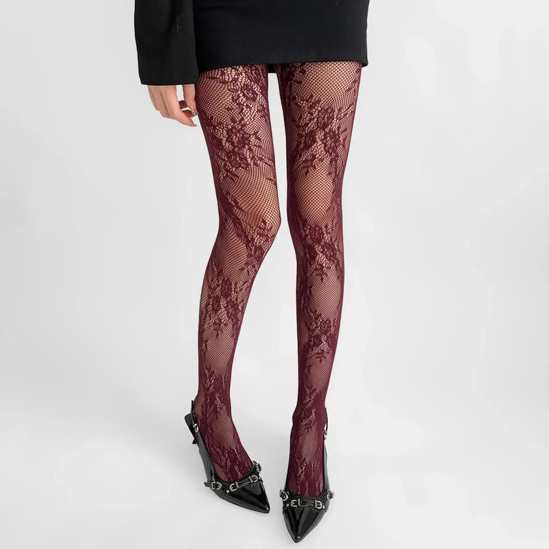 Damen Feinstrumpfhose mit Hohlem Muster | Modische Spitzenoptik