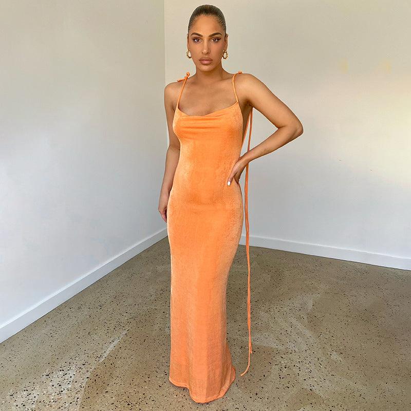 Selbstbindendes rückenfreies Kleid für Damen | Maxi
