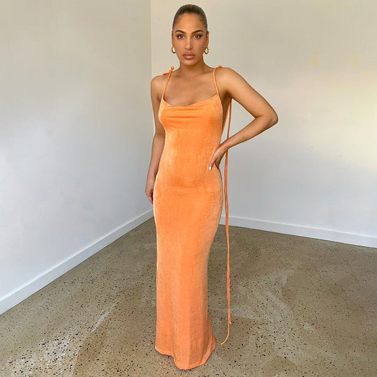 Selbstbindendes rückenfreies Kleid für Damen | Maxi